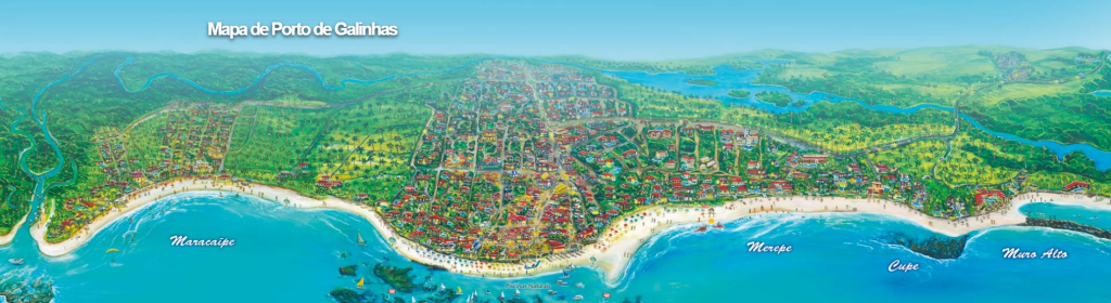 mapa ilustrado com as principais praias do Porto de Galinhas