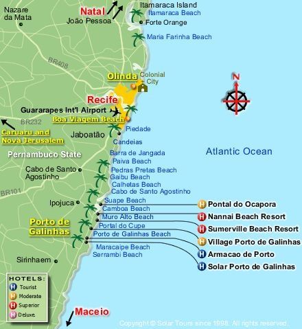 mapa da costa do Porto de Galinhas