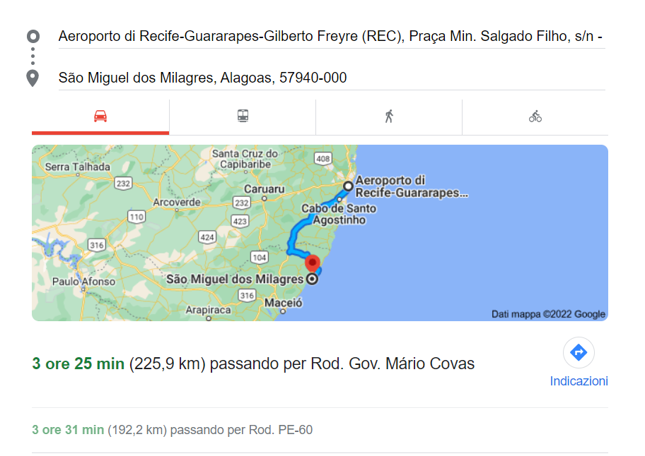 rota entre Recife e Milagres