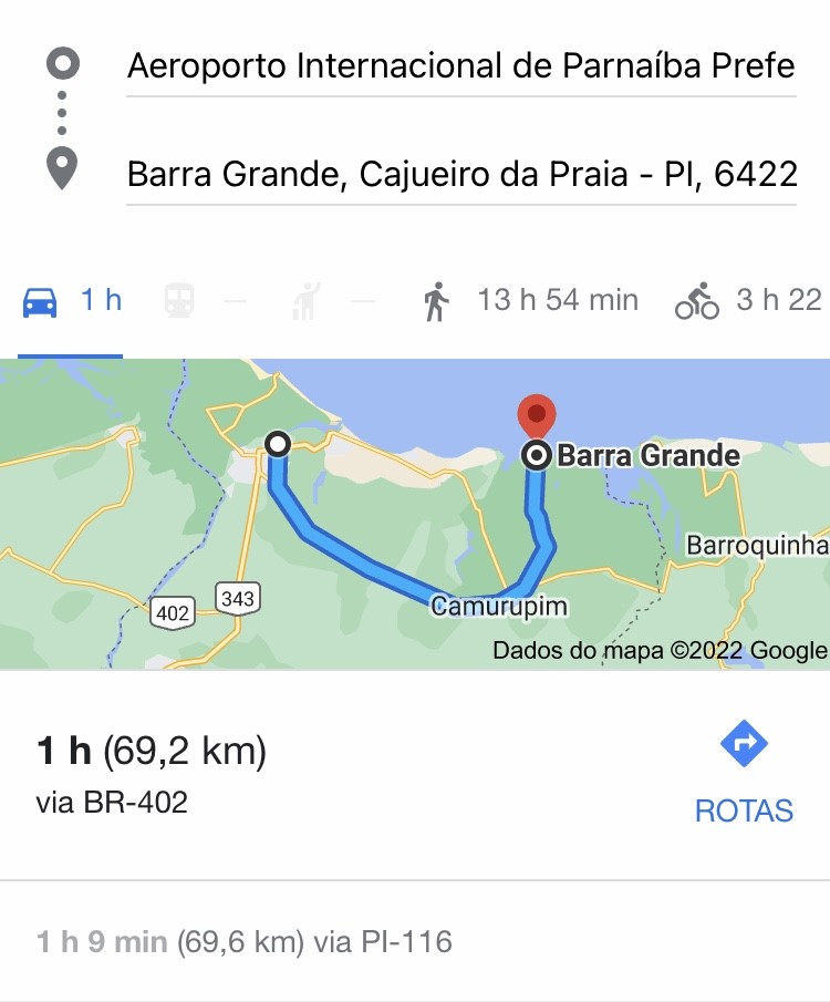 Mapa ilustrado rota Parnaíba e Barra Grande