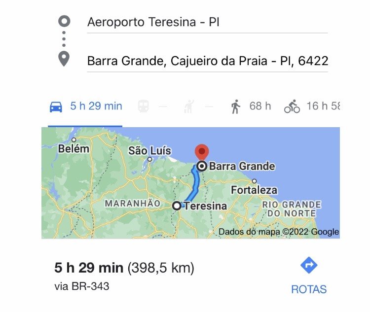 mapa ilustrado rota Teresina e Barra Grande